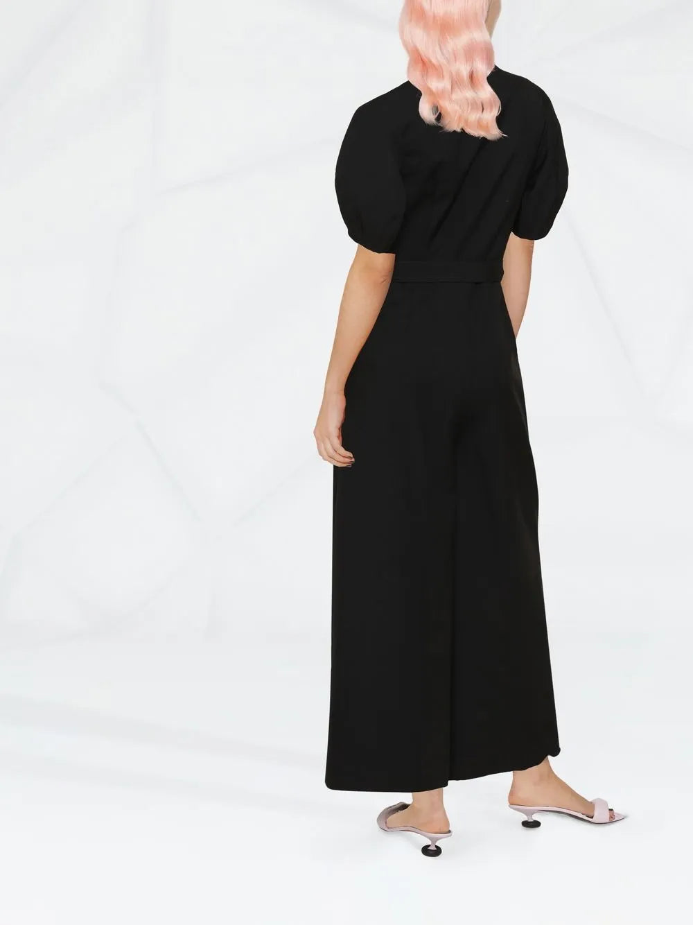 Black jumpsuit, Stella McCartney, elegance, flared silhouette, evening attire
