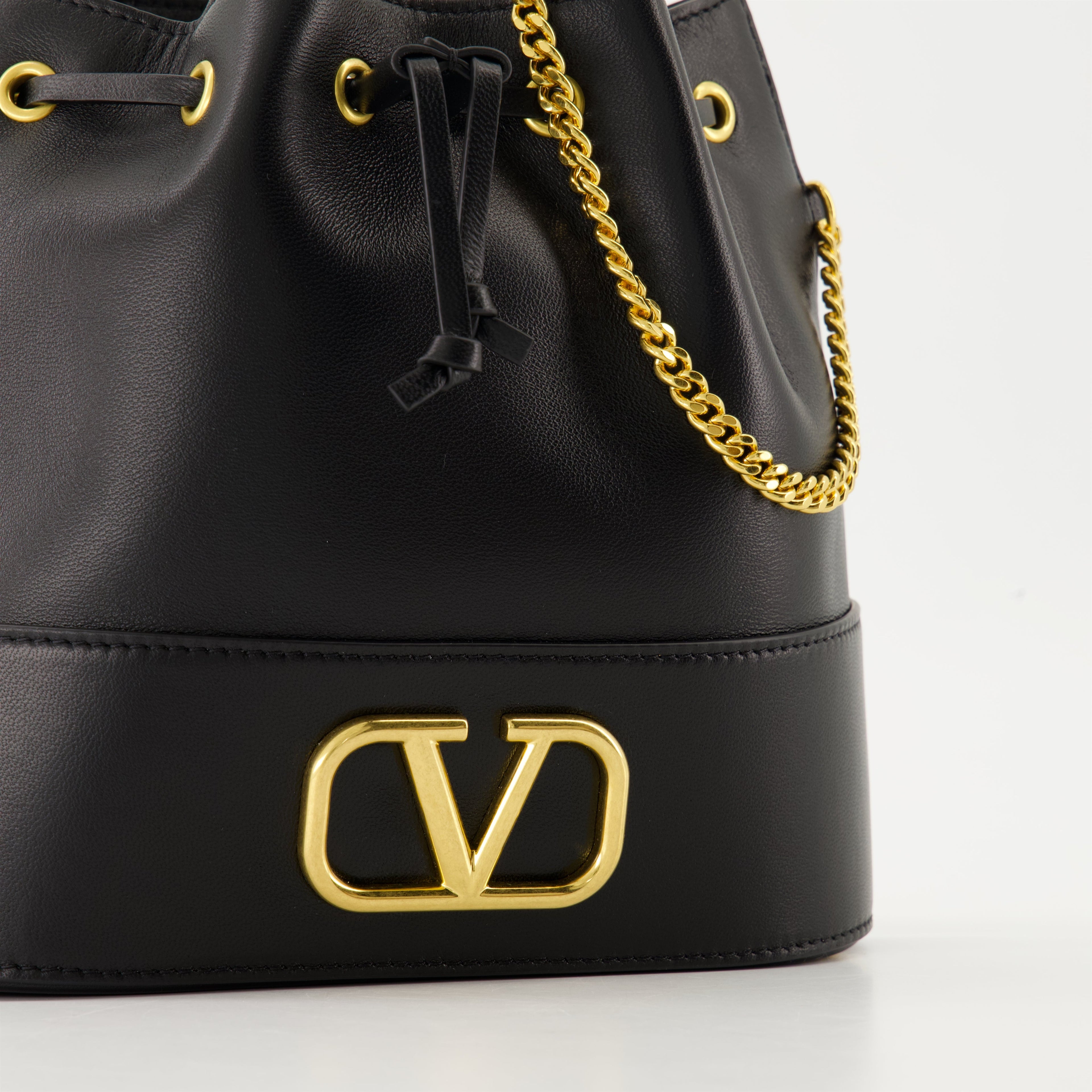 VLogo bucket bag, Valentino Garavani, leather bucket bag, black nappa leather bag, luxury black bag