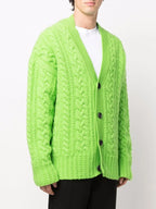 Green cardigan, AMI Paris, wool, unisex cardigan, ribbed cardigan
