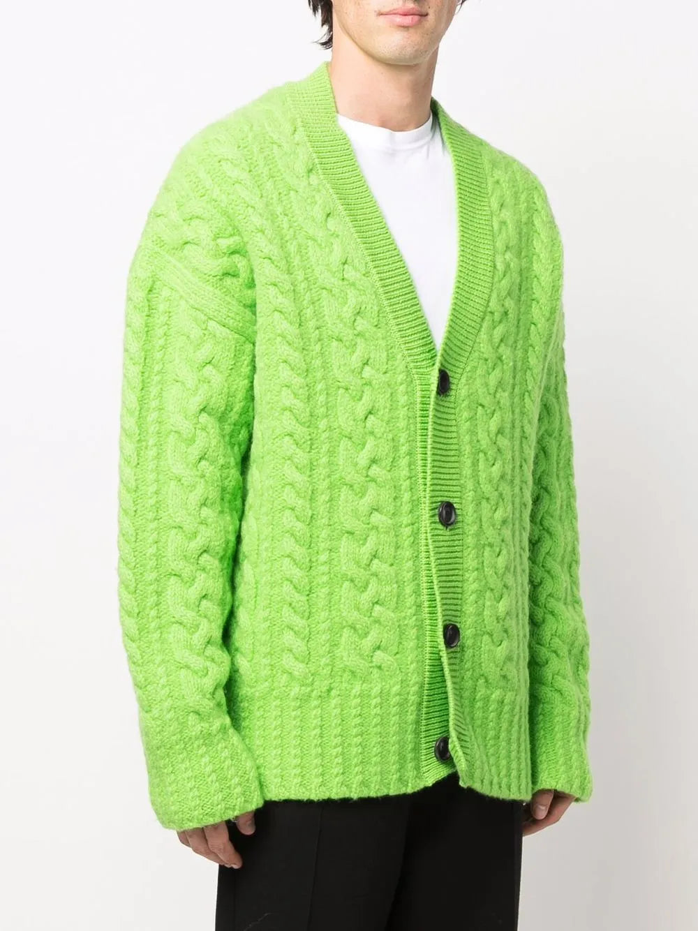 Green cardigan, AMI Paris, wool, unisex cardigan, ribbed cardigan