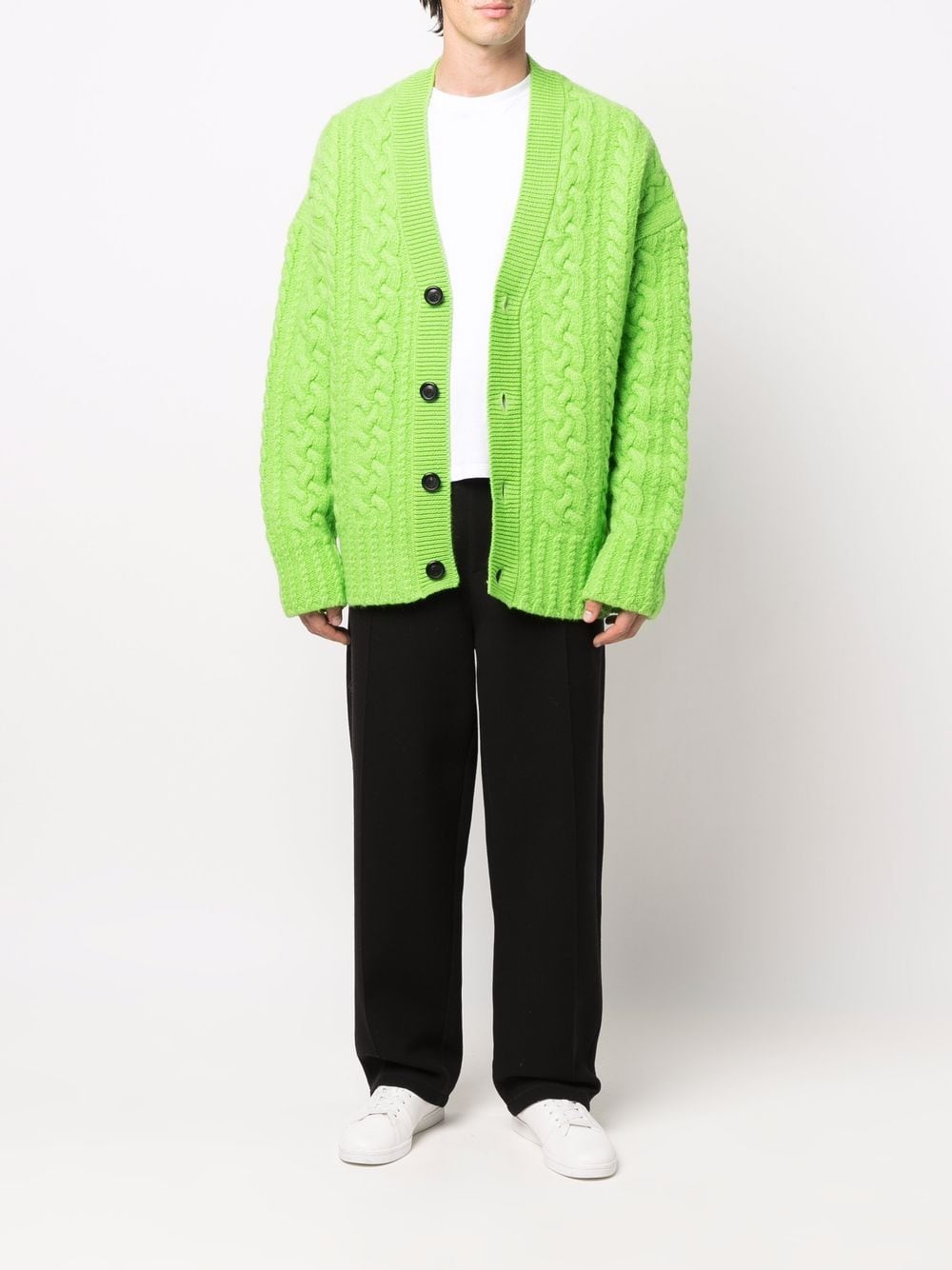 Green cardigan, AMI Paris, wool, unisex cardigan, ribbed cardigan