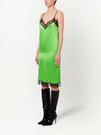 Satin dress, Elegant dress, Green dress, Women's dress, Lace dress