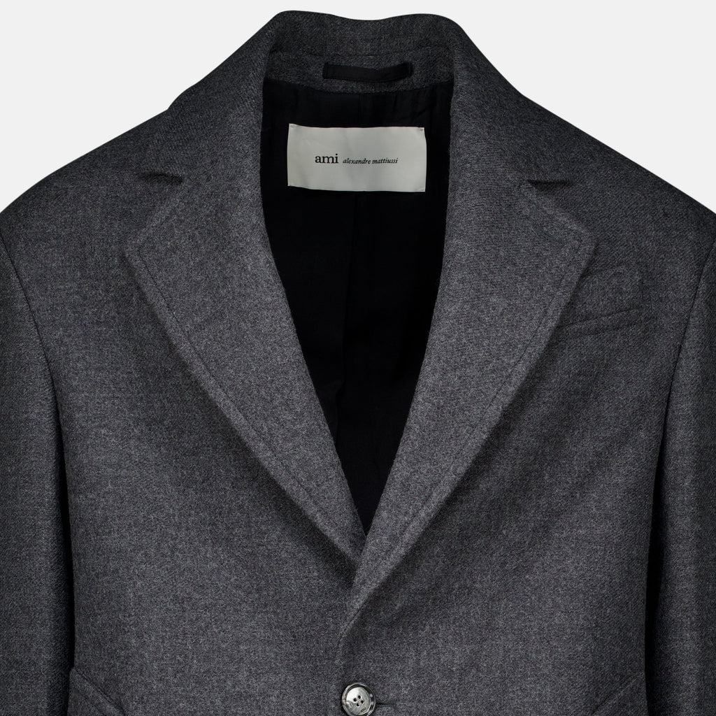 Cappotto lungo in lana grigia
