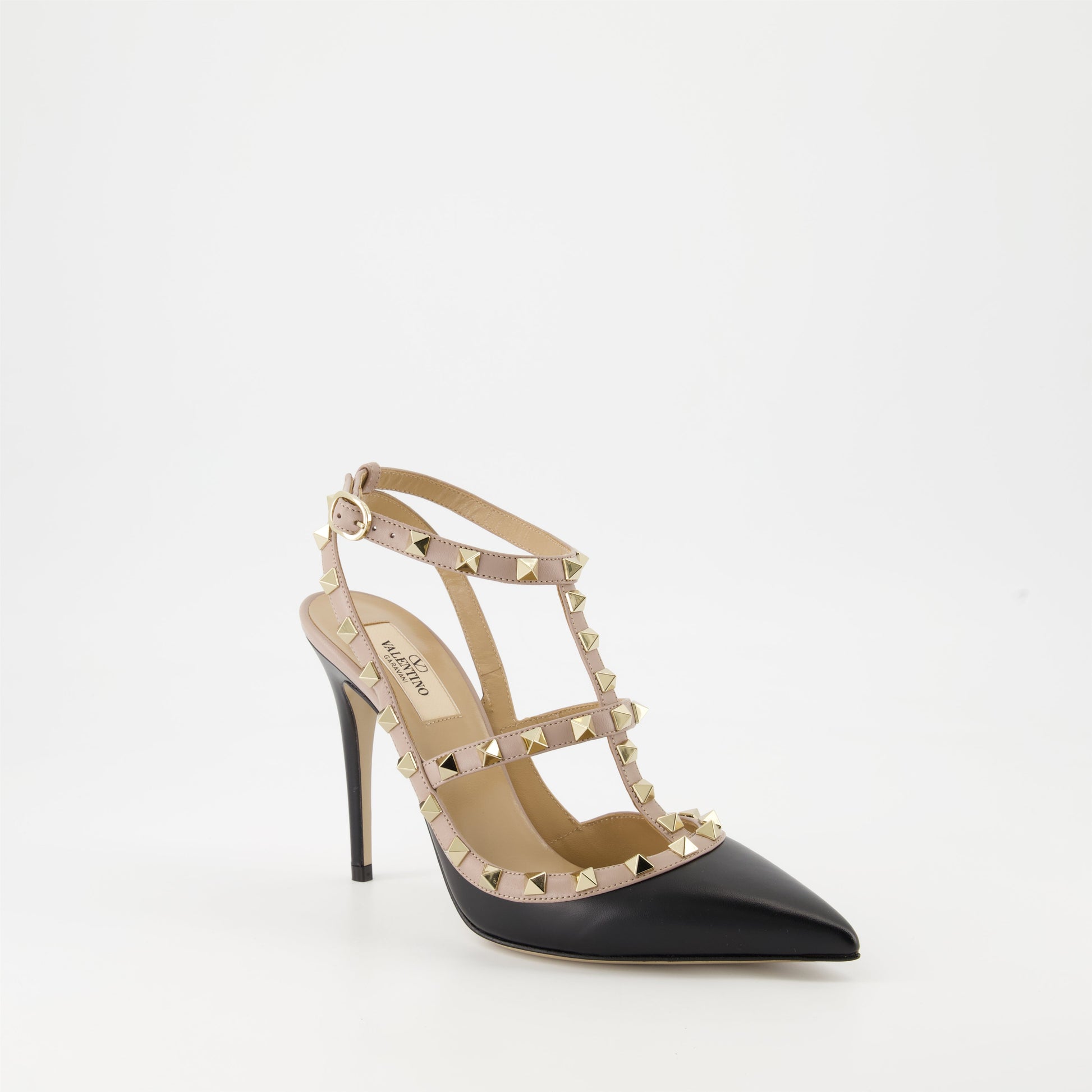 Rockstud pumps, black beige pumps, leather pumps, platinum studs, Valentino Garavani