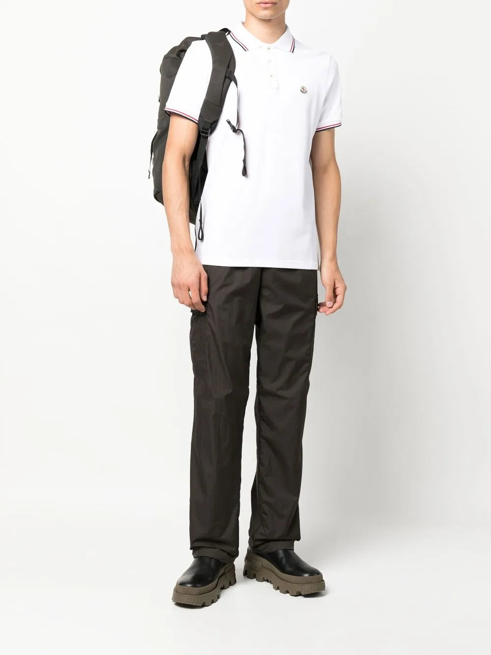 MONCLER ストライプ ポロシャツ MONCLER (モンクレール) ストライプライン ロゴパッチ ベーシック 半袖