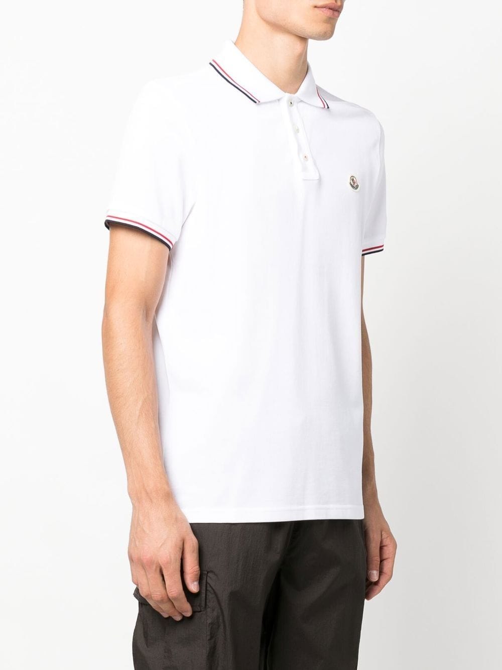 Moncler polo, luxury men's polo, designer white polo, embroidered logo shirt, elegant men's wear