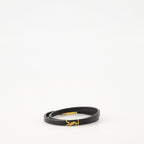 Cassandre Double Tour Bracelet, Saint Laurent bracelet, black leather bracelet, gold metal details, luxury accessories