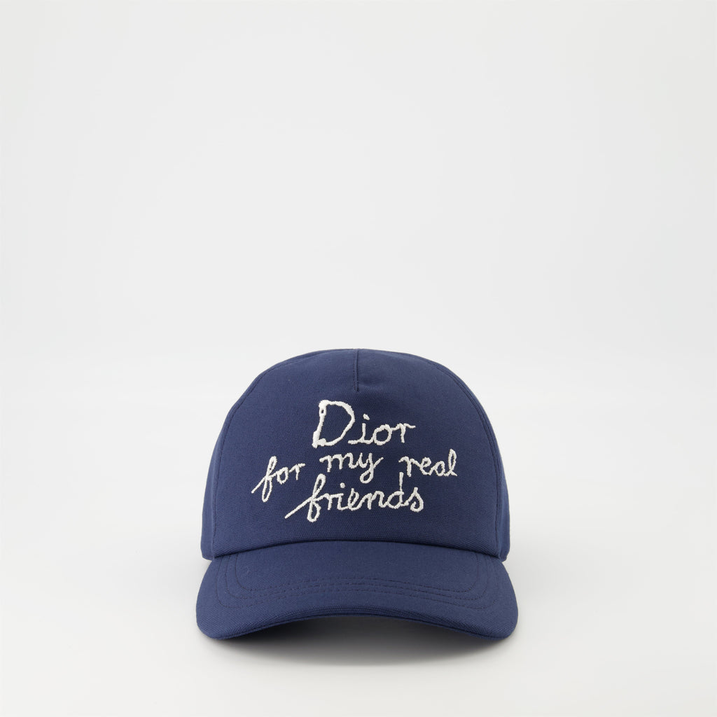 blue cap, Dior collaboration, embroidered logo, adjustable hat, cotton accessory