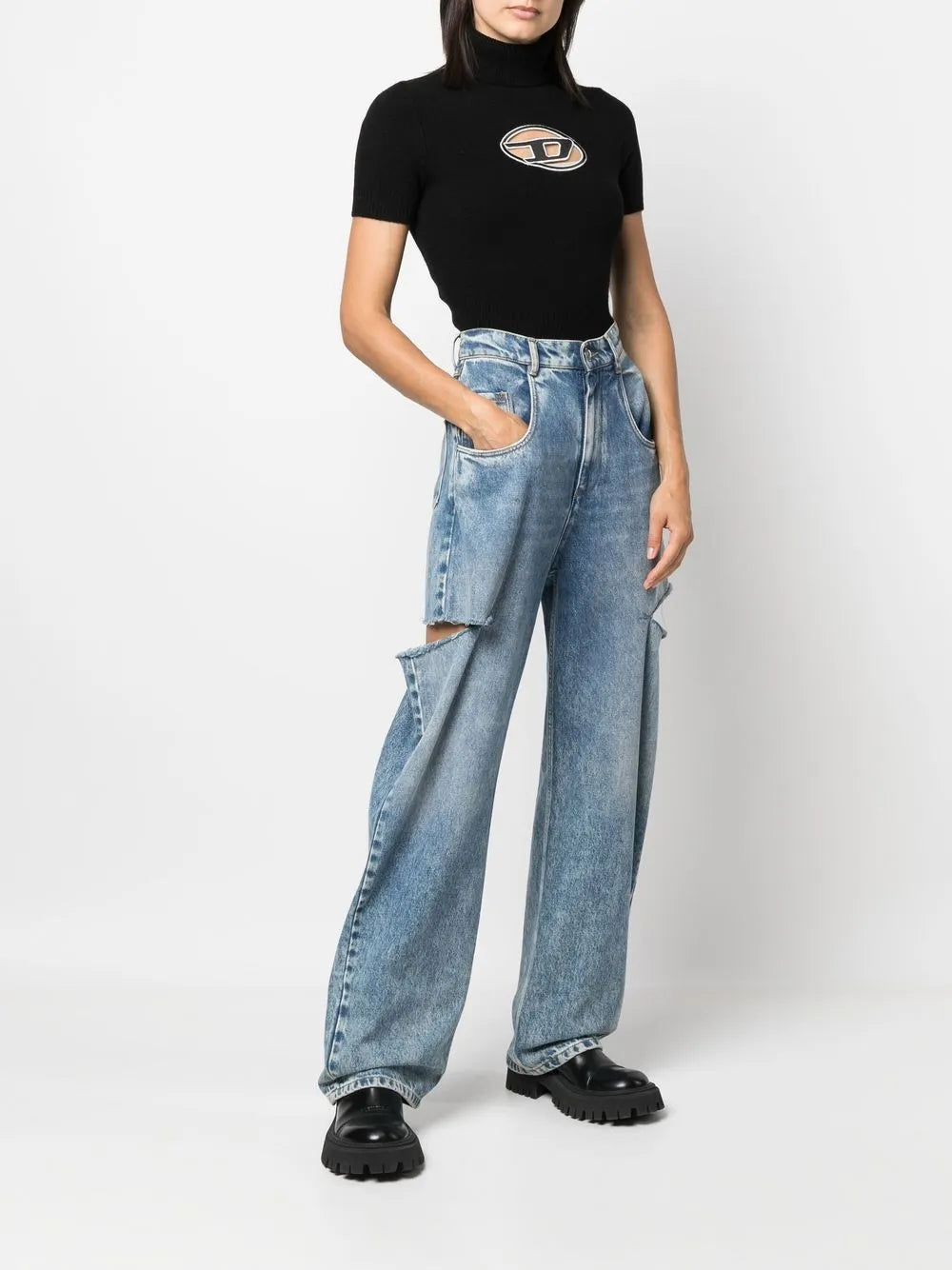 Gola Alta em Cashmere e Lã Preta