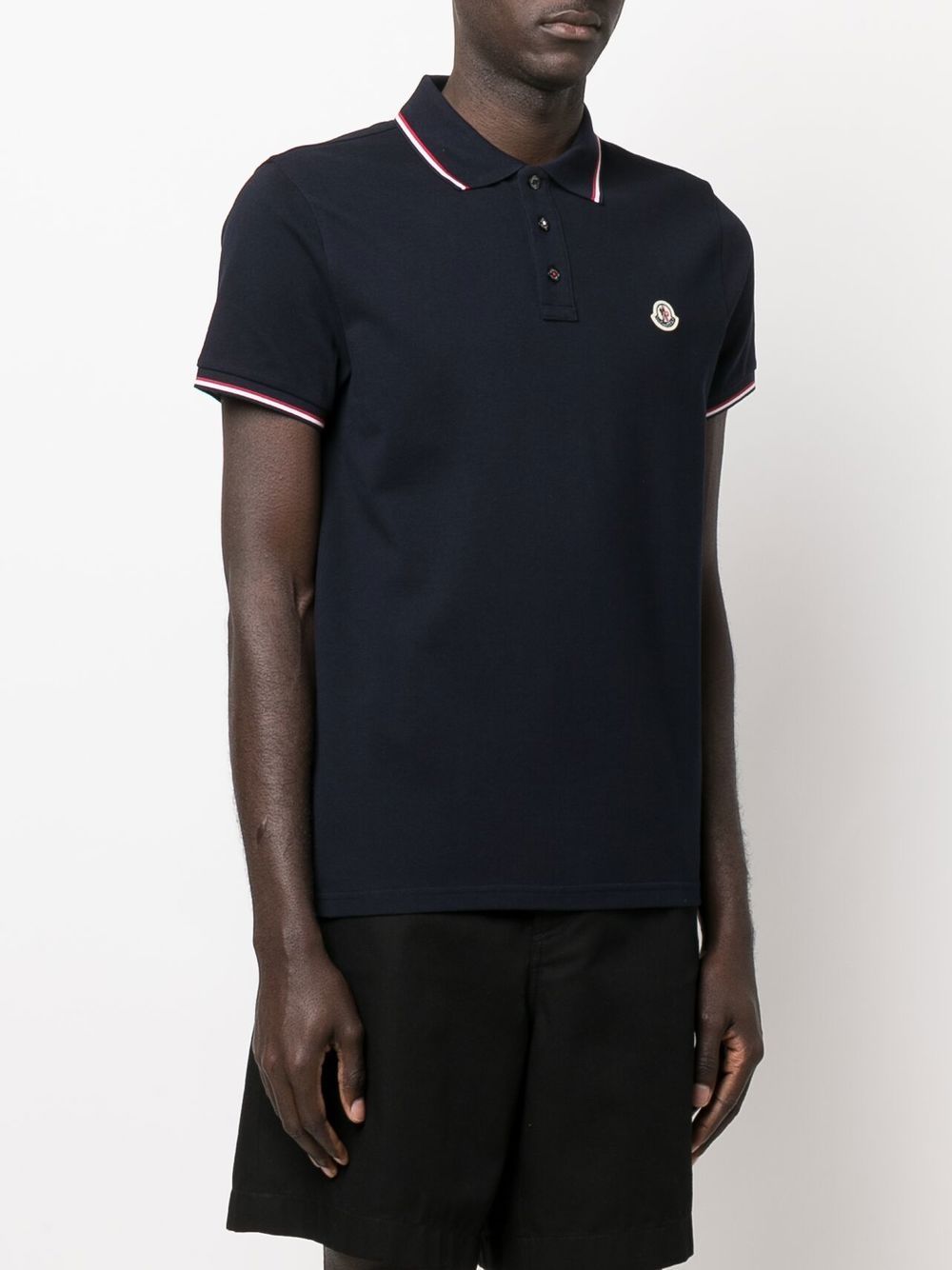 Men's Blue Polo, Moncler Polo, Felt Logo Polo, Piqué Cotton Polo, Elegant Men's Polo