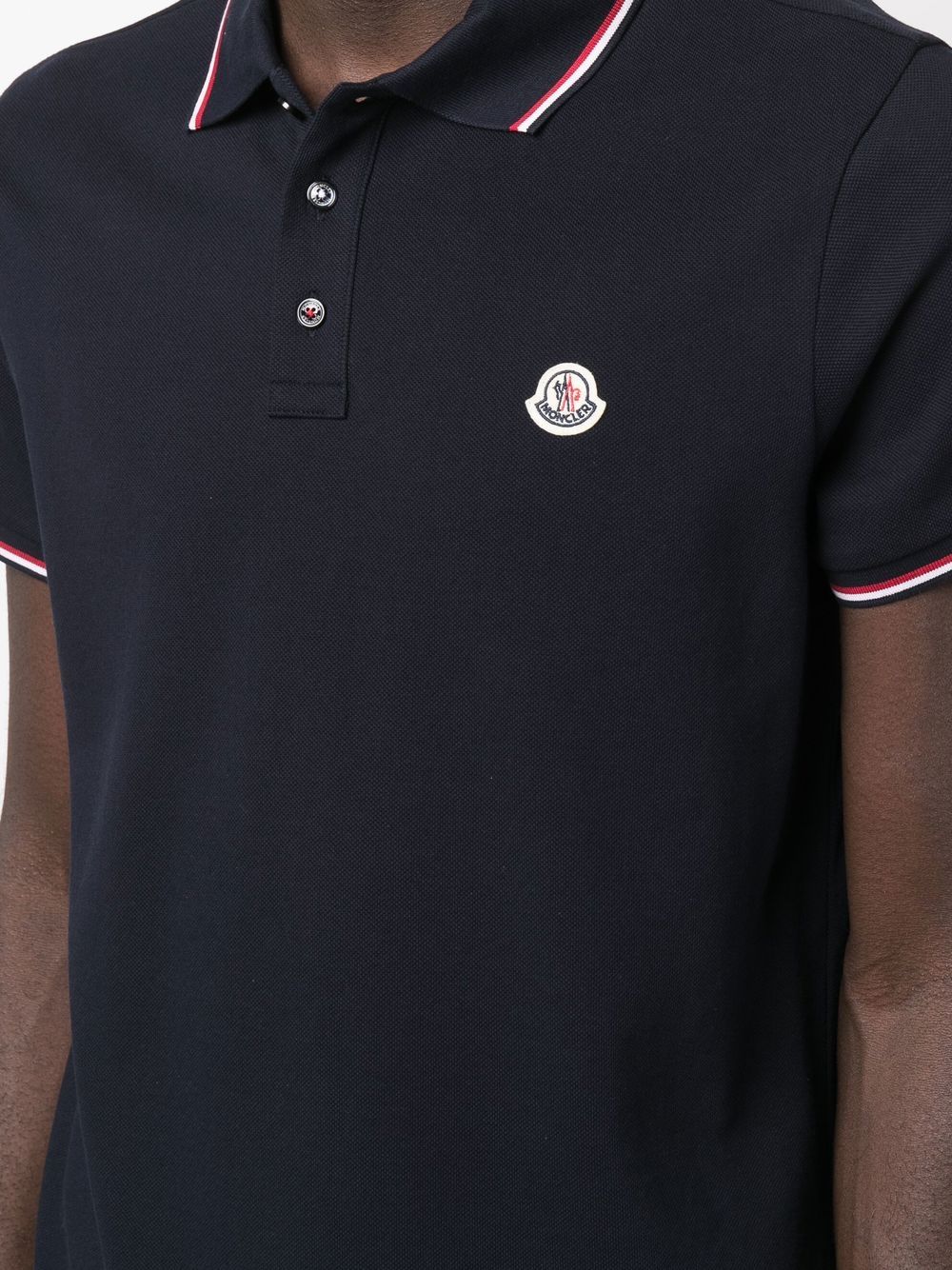 Men's Blue Polo, Moncler Polo, Felt Logo Polo, Piqué Cotton Polo, Elegant Men's Polo