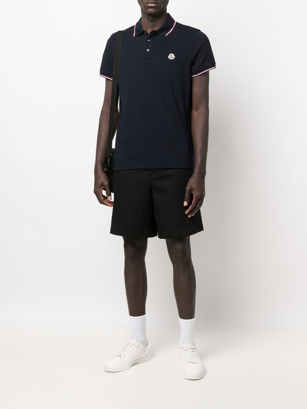 Men's Blue Polo, Moncler Polo, Felt Logo Polo, Piqué Cotton Polo, Elegant Men's Polo