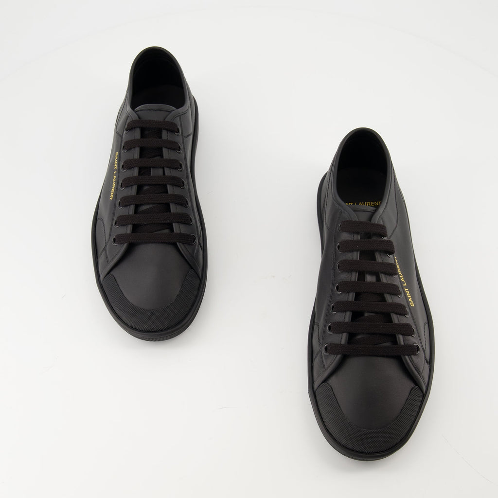 Saint Laurent sneakers, black gym sneakers, calfskin leather shoes, men's footwear, non-slip sneakers