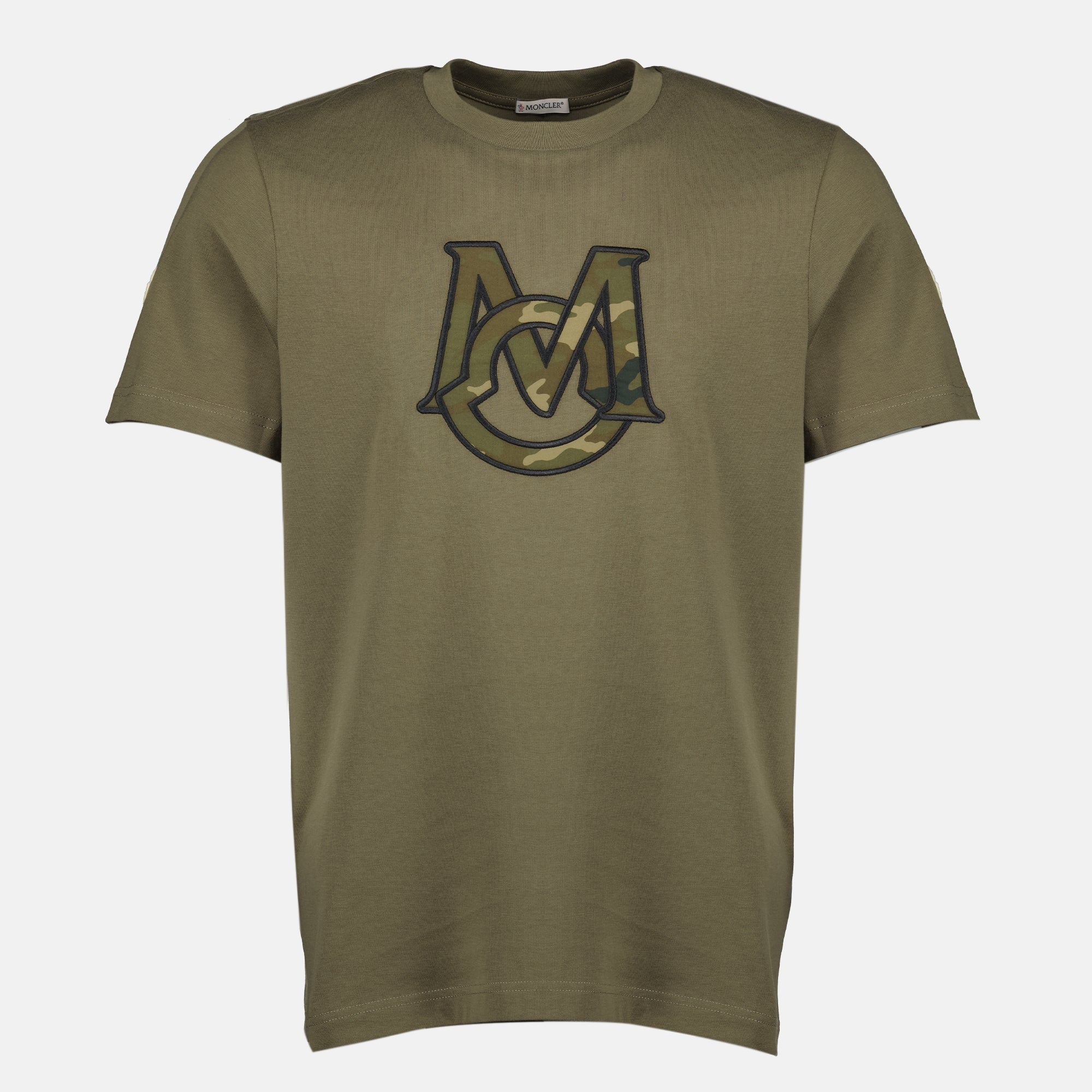 Image of Kaki Monogram T-Shirt by Moncler for Men - Season Autumn-Winter 2025 - Front View