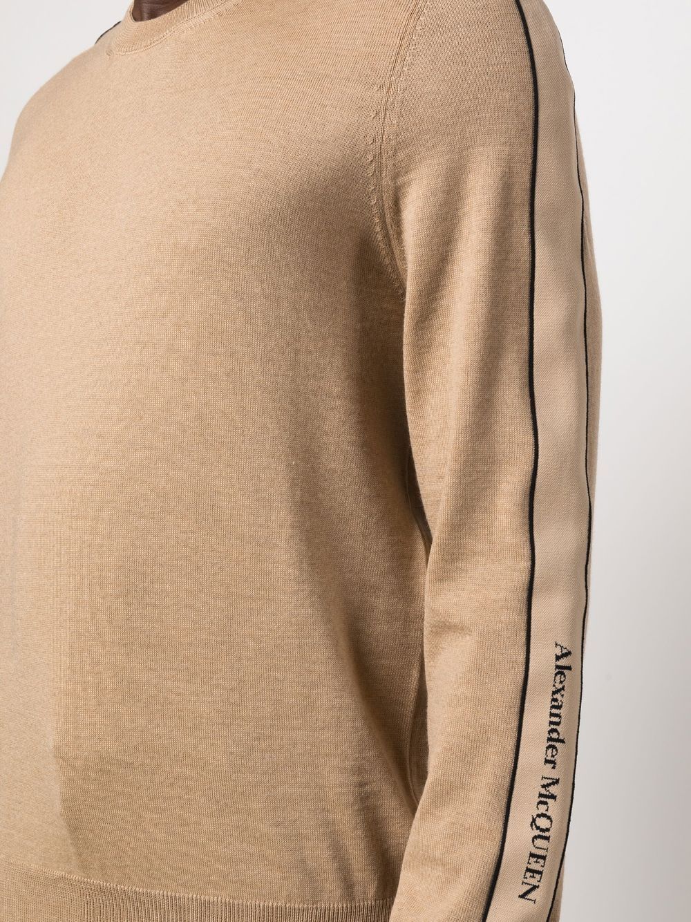 Men's Beige Sweater, Alexander McQueen, Men's Wool Sweater, Embroidered Logo Sweater, Ribbed Trim Sweater