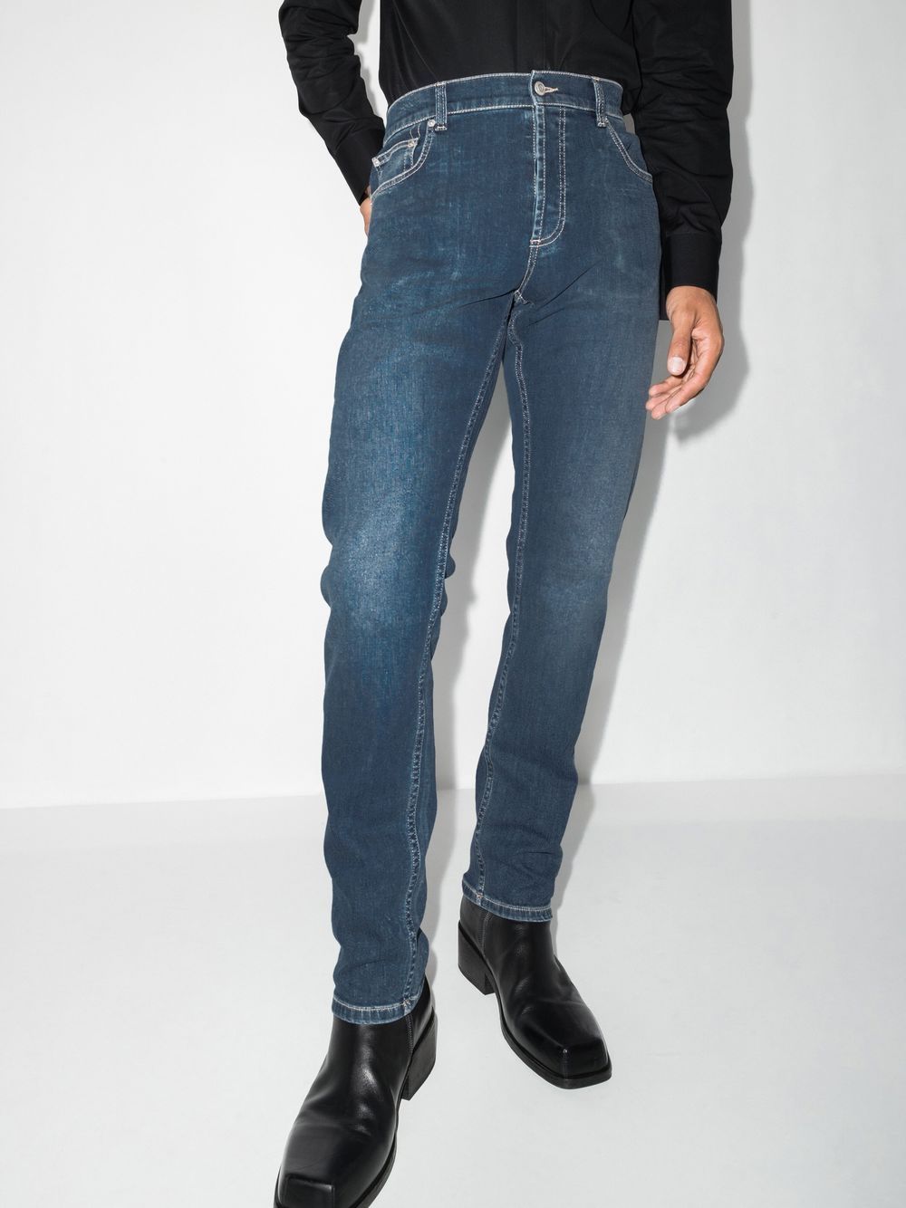 Blue jeans, Alexander McQueen trousers, luxury denim, men's fashion, high-end ready-to-wear