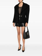 black leather bag, Saint Laurent, grained leather, elegant handbag, adjustable strap