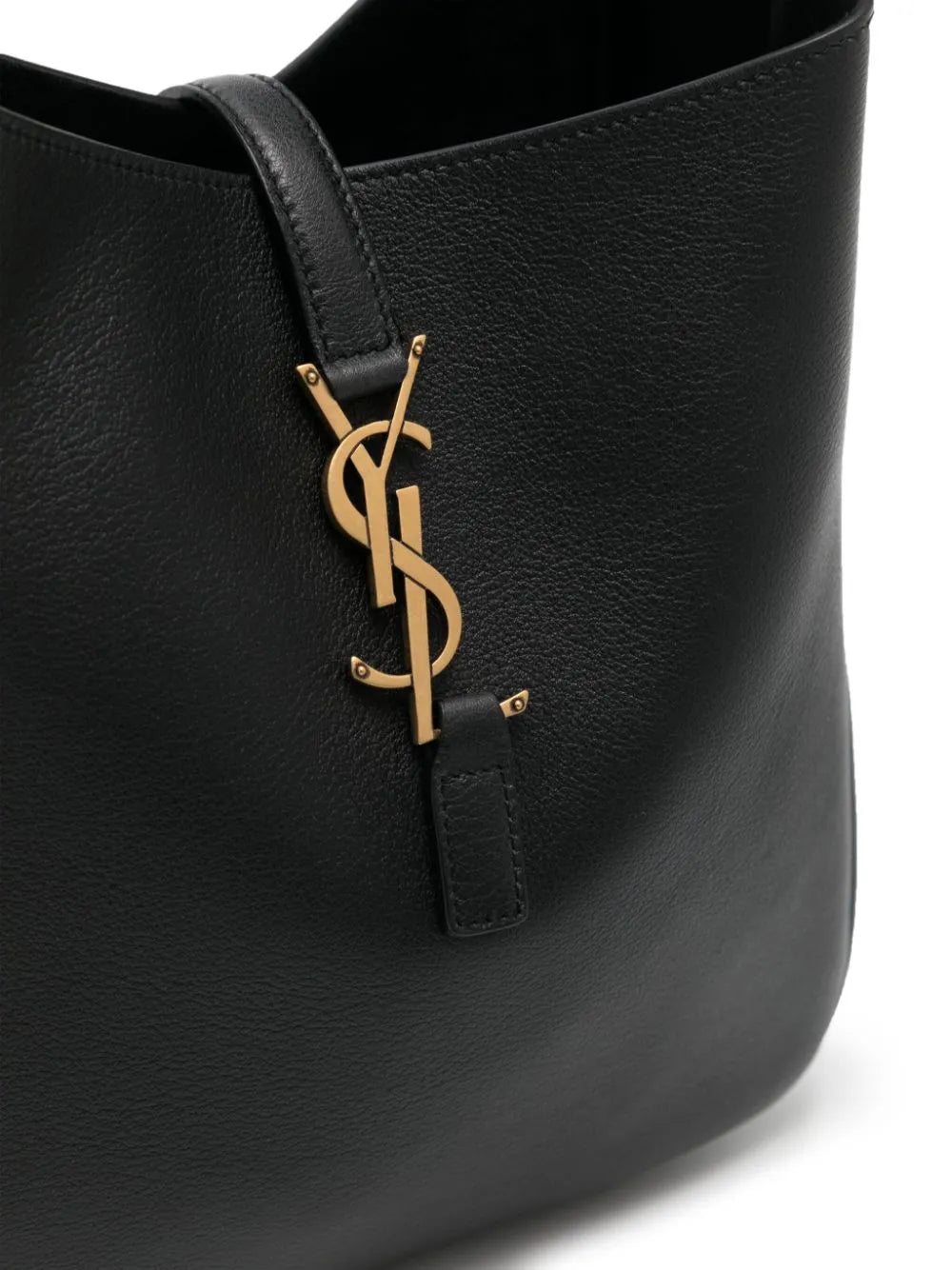 black leather bag, Saint Laurent, grained leather, elegant handbag, adjustable strap