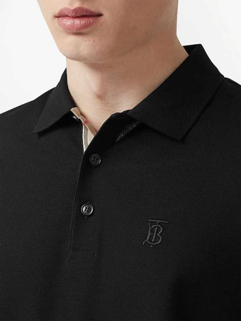 Burberry, Eddie Black Polo, Piqué Cotton, Luxury Men's Fashion, Check Placket