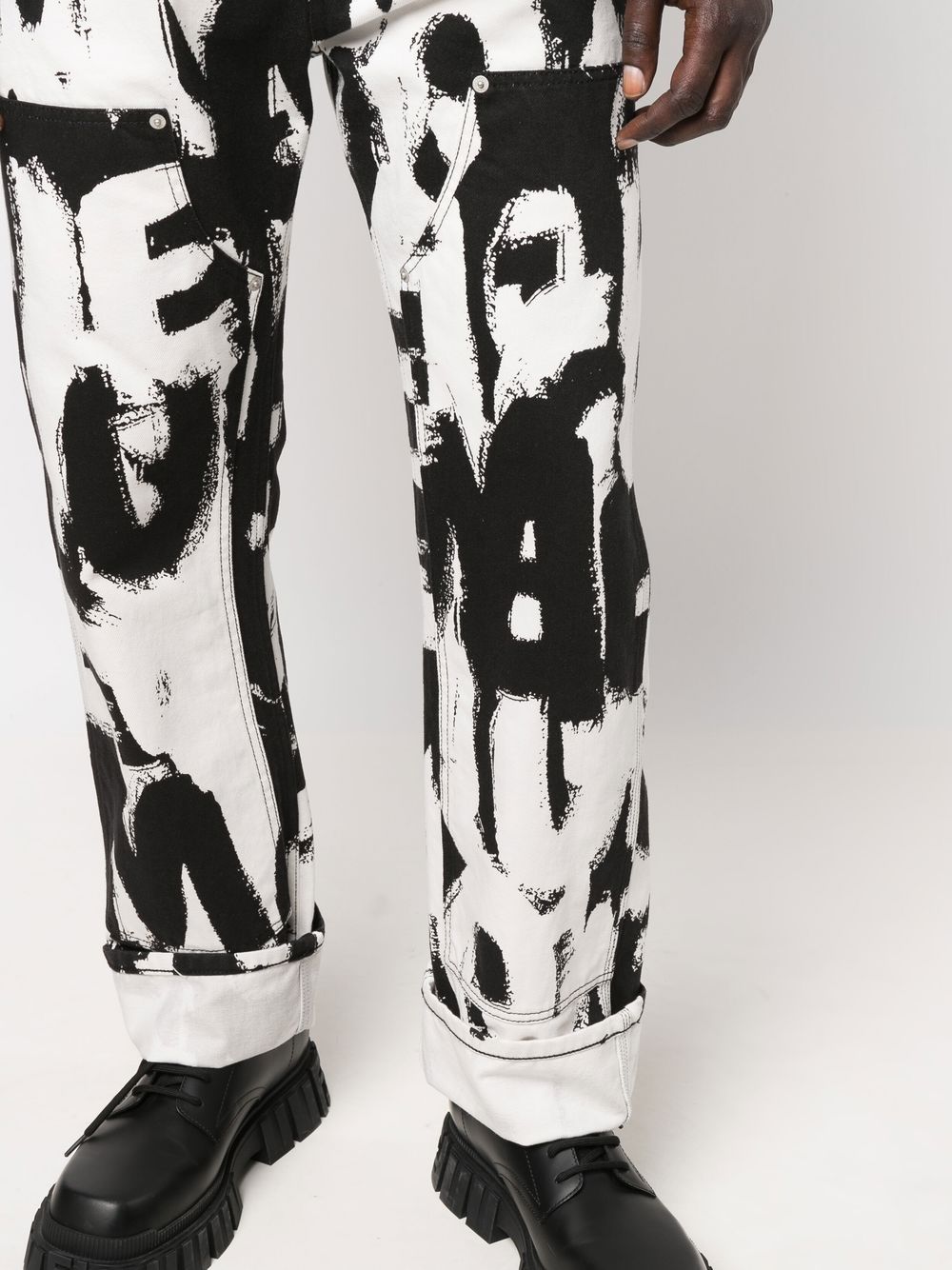 White Denim Jeans, Alexander McQueen Men, Luxury, Graffiti Design, Thick Hems