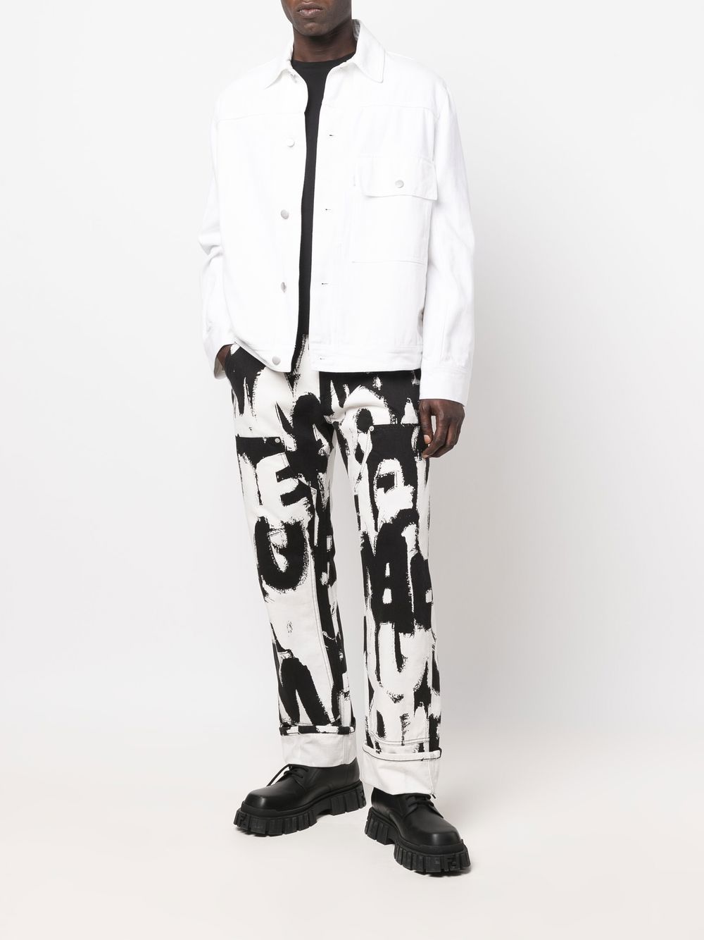 White Denim Jeans, Alexander McQueen Men, Luxury, Graffiti Design, Thick Hems