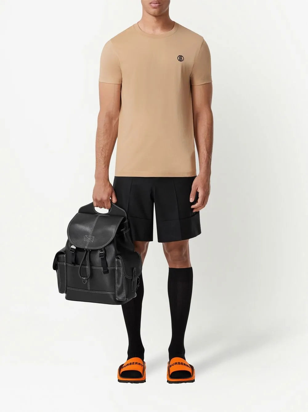 Burberry T-shirt, men's luxury T-shirt, beige Burberry shirt, designer casual wear, Burberry logo tee