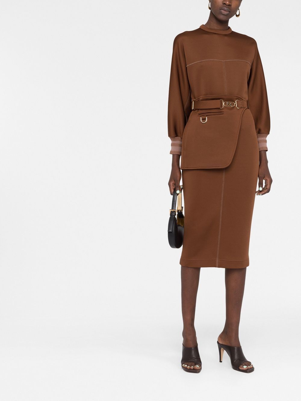 Fendi dress, O'Lock design, luxury women's dress, brown jersey dress, designer fashion