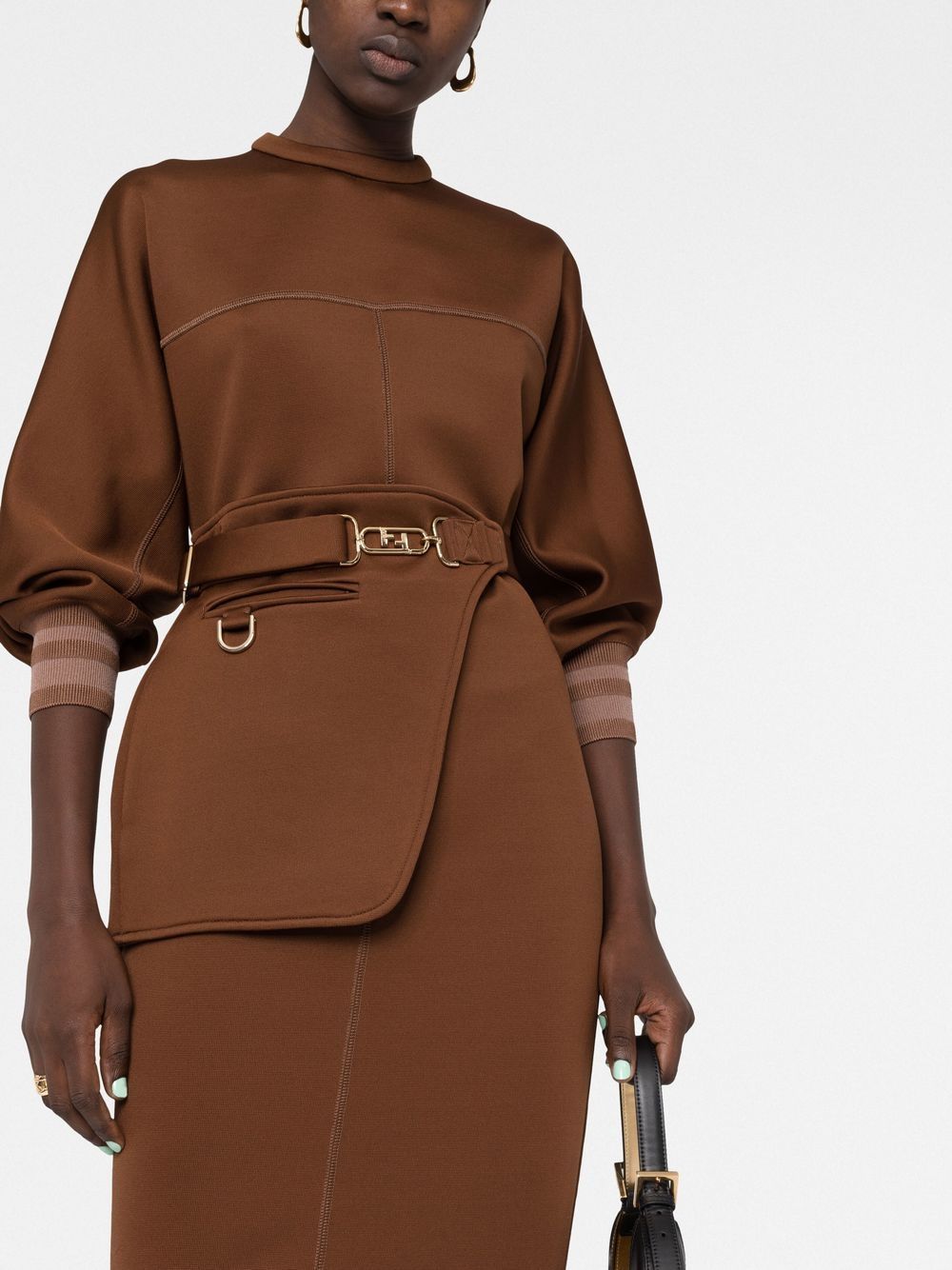Fendi O'Lock Brown Jersey Dress - Fendi - Women | WE IN STYLE Fendi O'Lock Brown Jersey Dress - Fendi - Women | WE IN STYLE