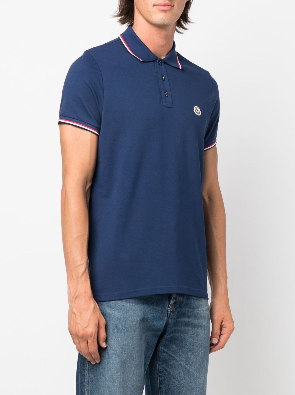 Moncler polo, luxury men's polo, elegant blue polo, designer polo shirt, high-end men's clothing