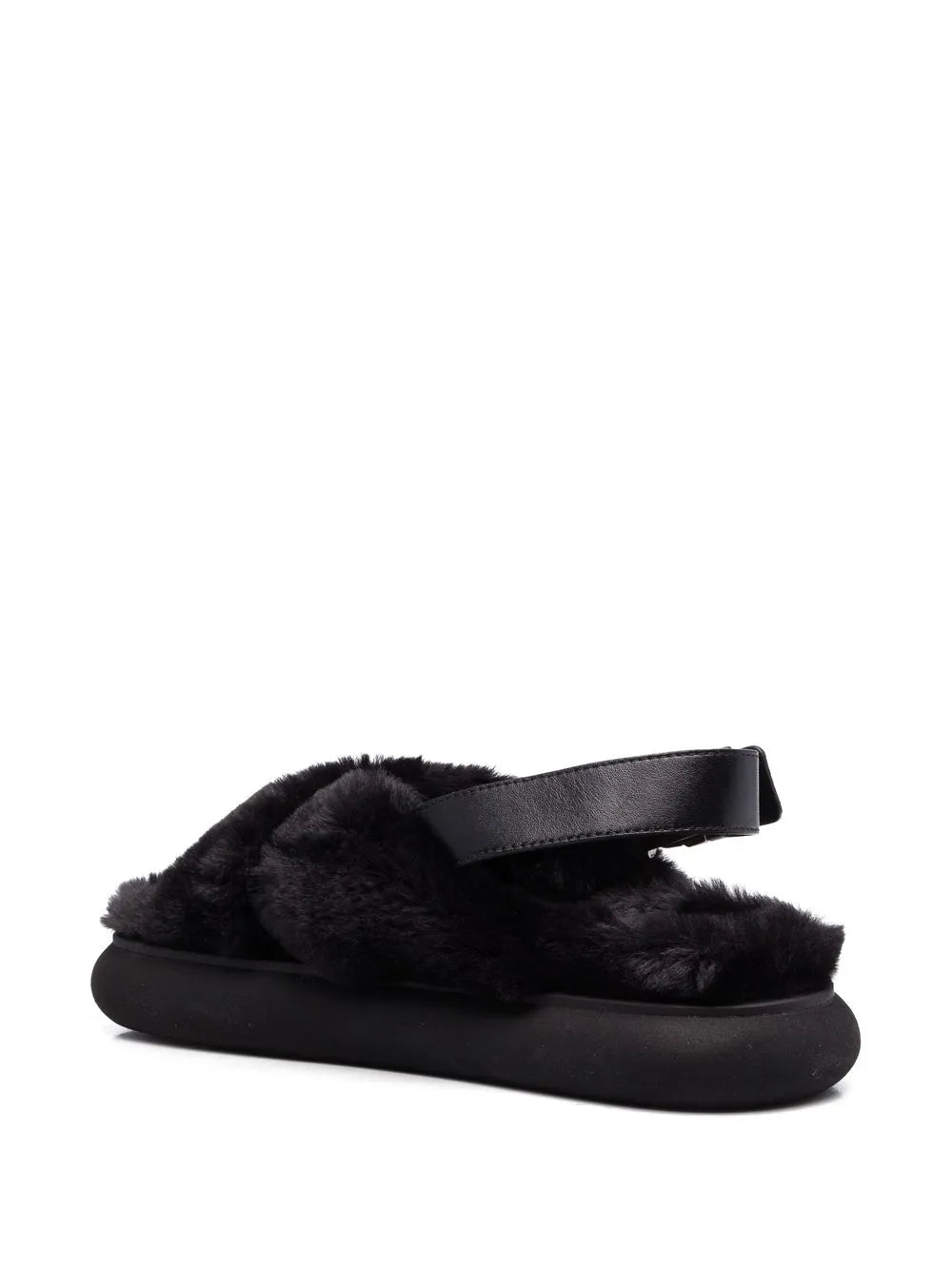 Moncler sandals, luxury fur sandals, Solarisse Noir, women’s footwear, high-end sandals
