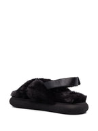 Moncler sandals, luxury fur sandals, Solarisse Noir, women’s footwear, high-end sandals