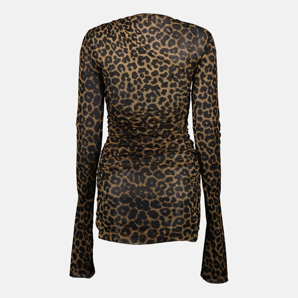leopard tulle dress, Saint Laurent dress, autumn winter collection 2025, short dress, semi-transparent tulle
