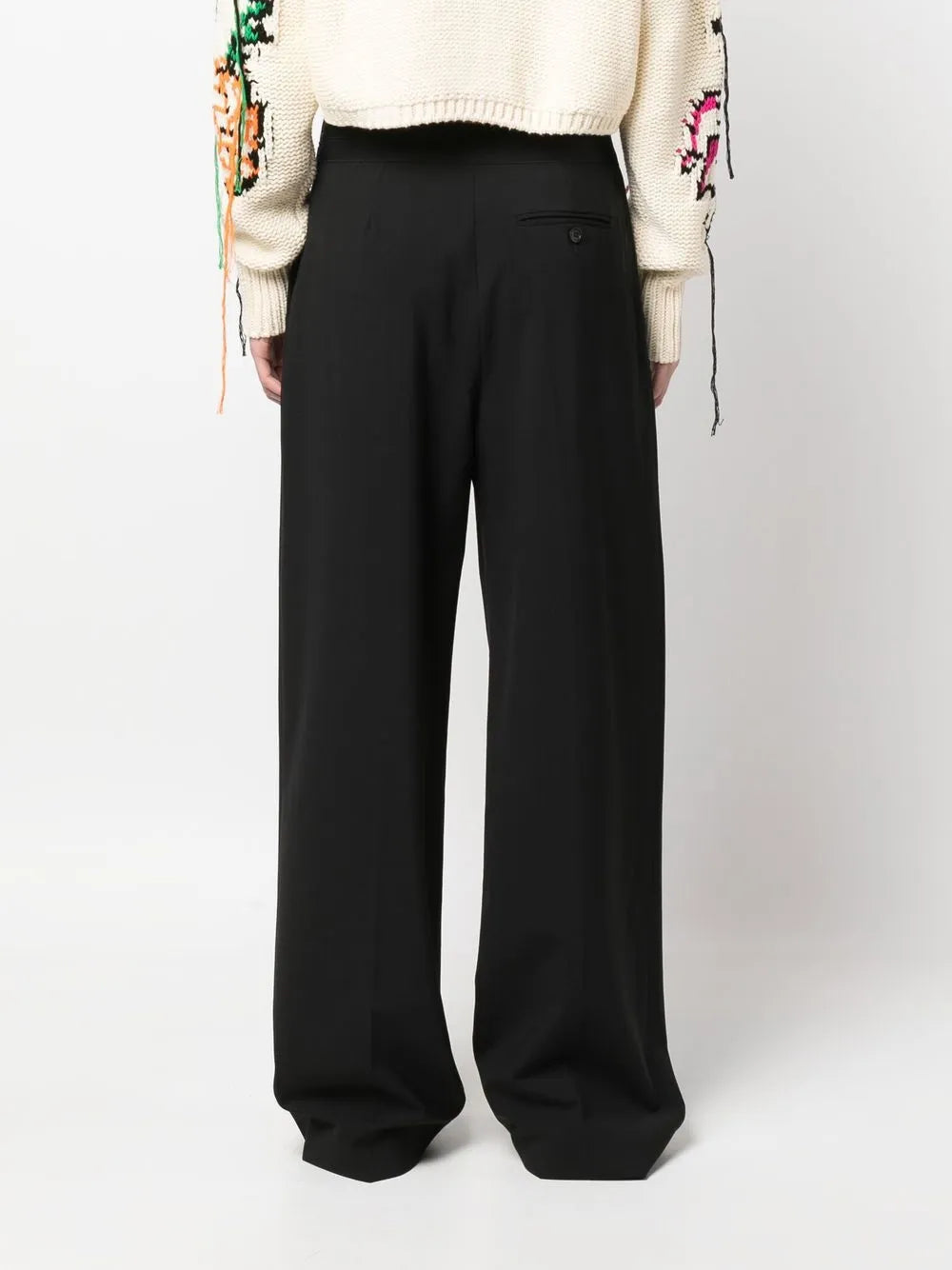 black wool pants, MSGM, luxury women’s pants, straight-leg trousers, high-end fashion