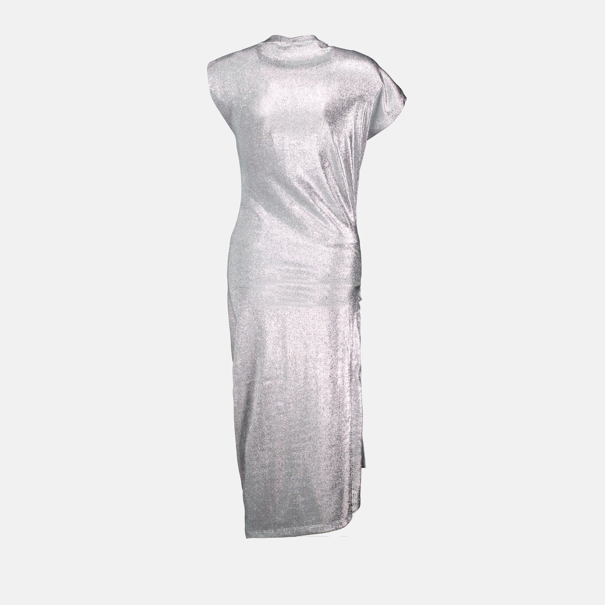 Silver Lurex Draped Dress with Short Sleeves