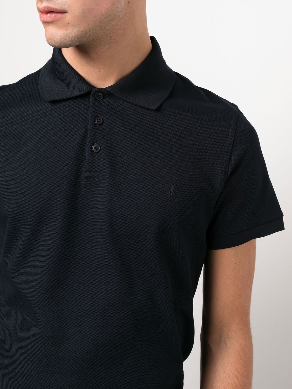 Saint Laurent polo, cotton piqué polo, luxury men’s polo, navy polo shirt, high-end men's fashion