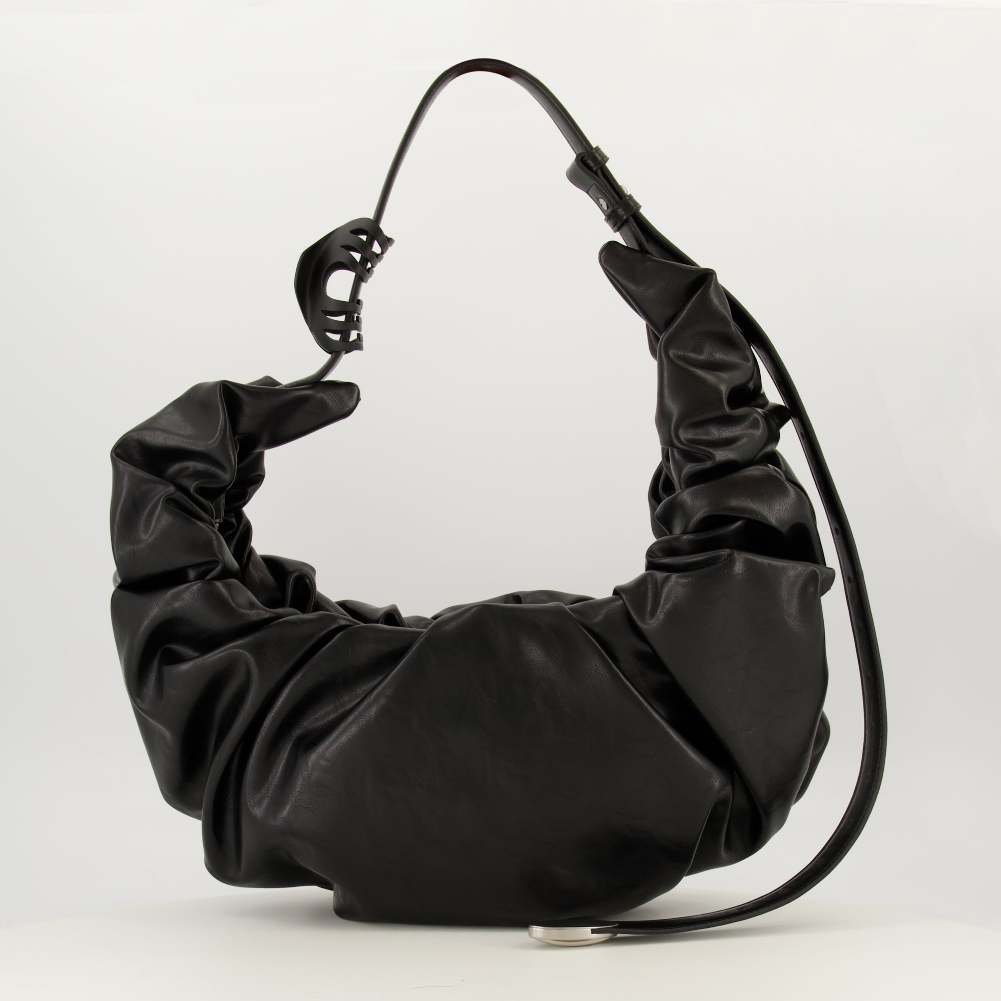 Diesel Hobo Bag, Black Sac Grab-D, Design Accessories, Functional Fashion, Glossy Handbags