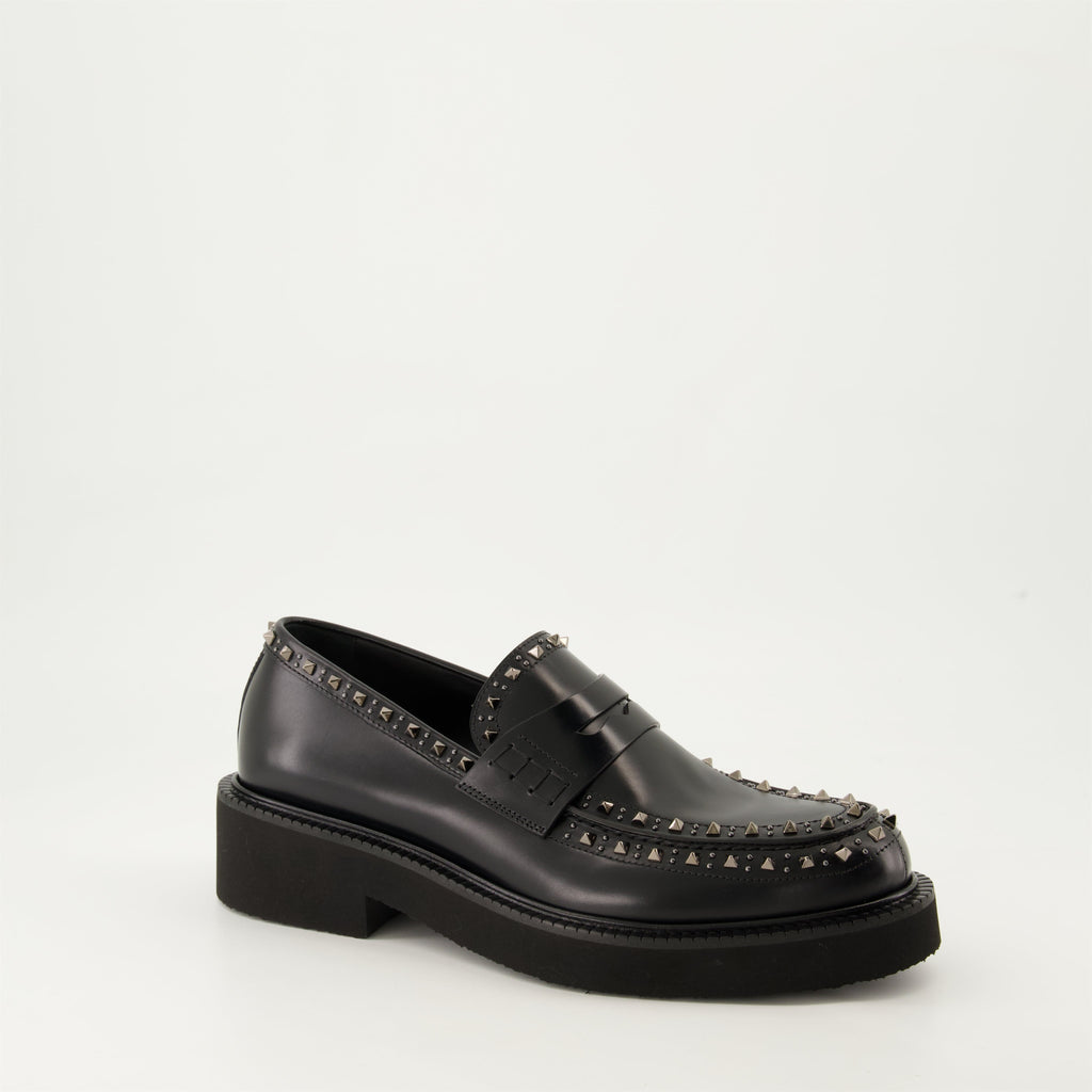 black leather moccasins, round toe, leather sole, refined footwear, classic black moccasins
