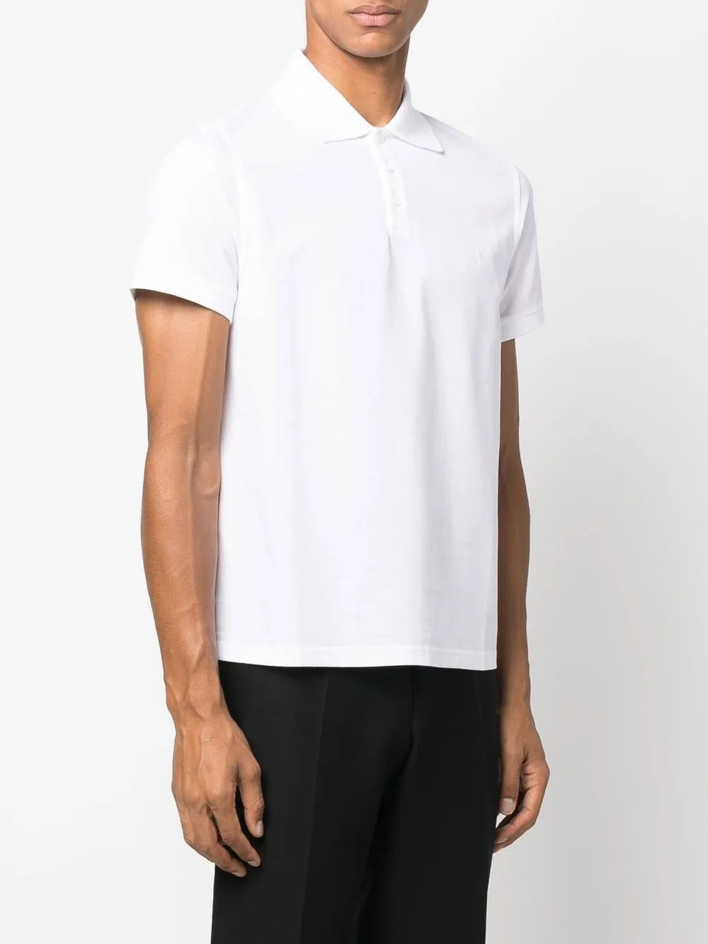 Image of YSL White Polo Shirt by Saint Laurent for Men - Season Spring-Summer 2023 - Model view 2