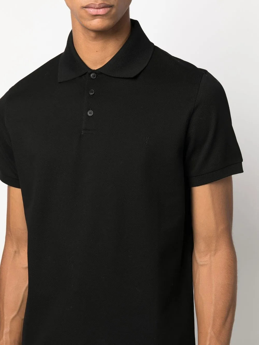 Image of Black Cotton Polo Shirt by Saint Laurent for Men - Season Spring-Summer 2024 - Detail View 7