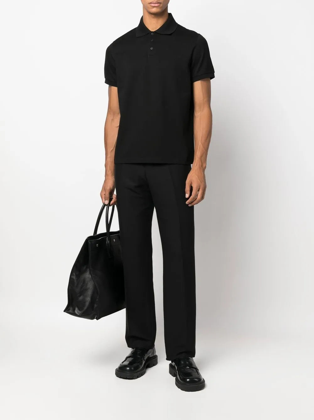 Image of Black Cotton Polo Shirt by Saint Laurent for Men - Season Spring-Summer 2024 - Back View