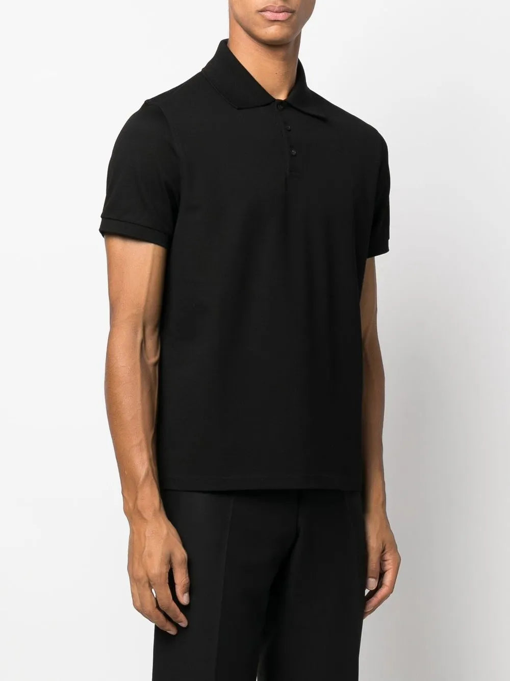 Image of Black Cotton Polo Shirt by Saint Laurent for Men - Season Spring-Summer 2024 - Detail View 1