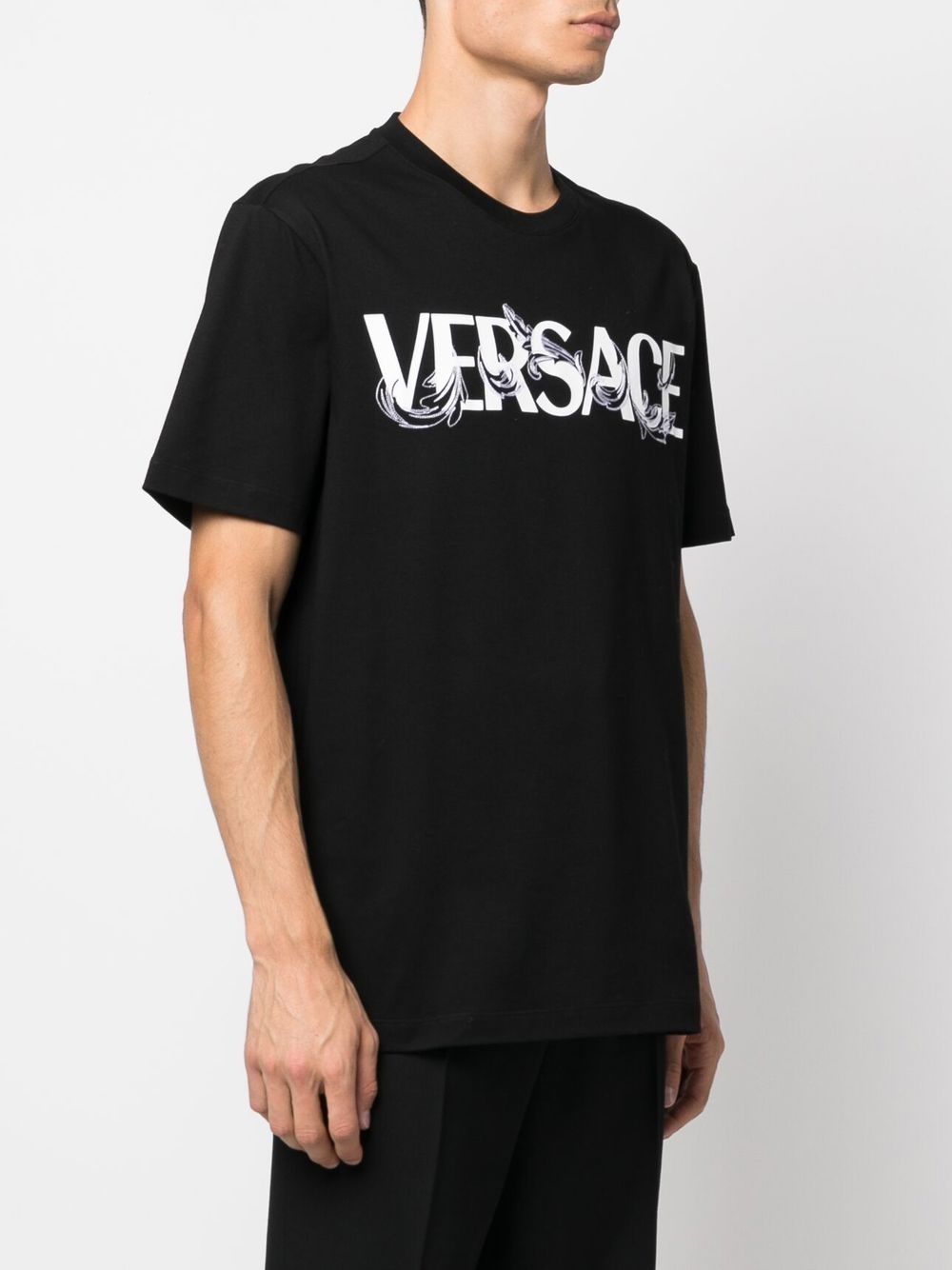 Versace T-shirt, Barocco Silhouette, Organic Cotton, Luxury Men's Fashion, Sustainable Style