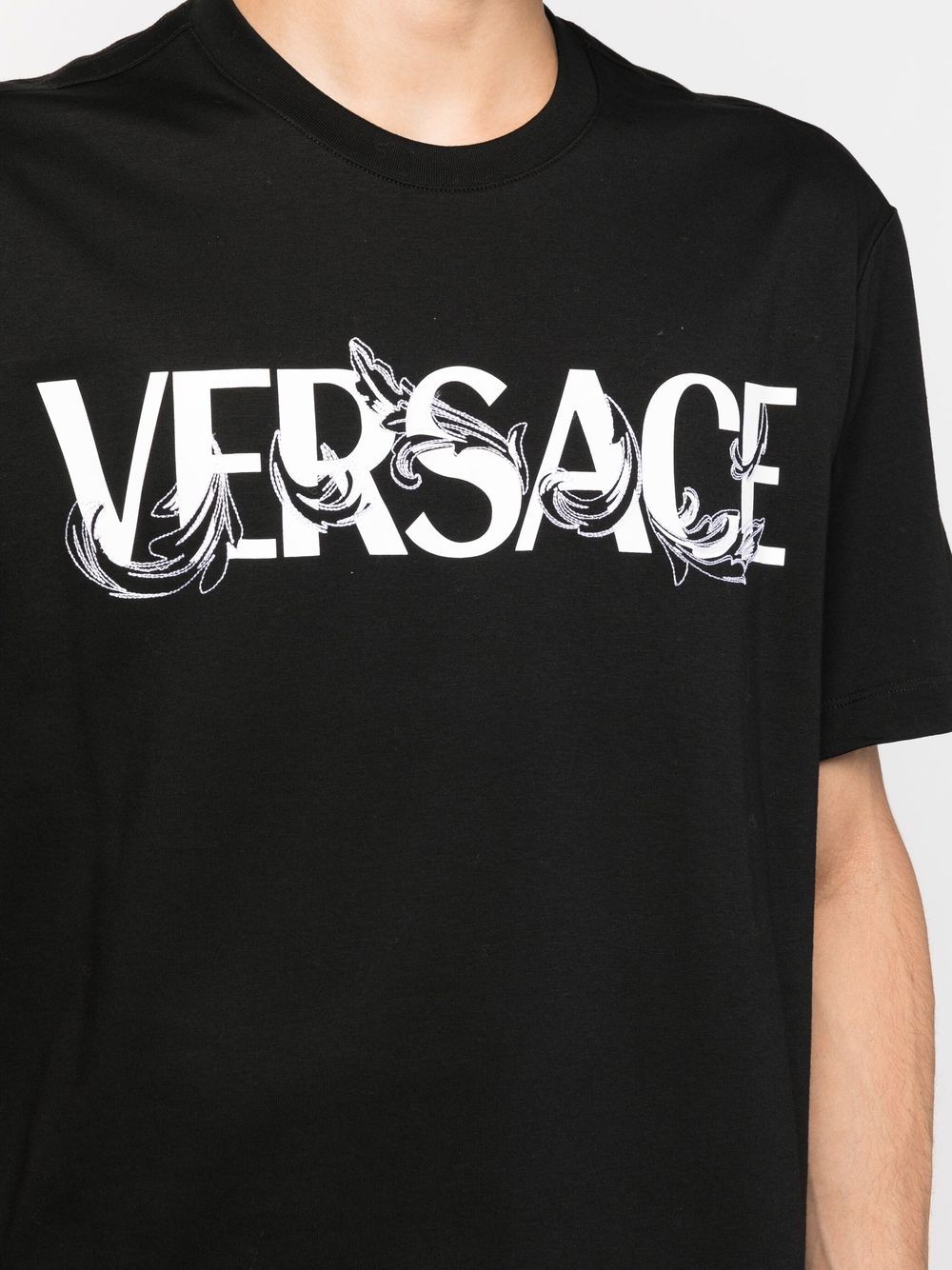 Versace T-shirt, Barocco Silhouette, Organic Cotton, Luxury Men's Fashion, Sustainable Style