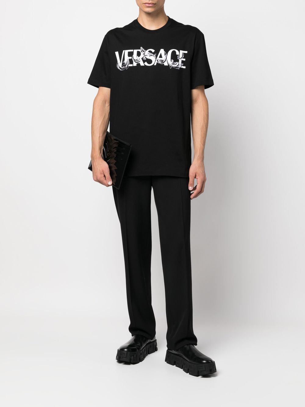 Versace T-shirt, Barocco Silhouette, Organic Cotton, Luxury Men's Fashion, Sustainable Style