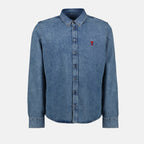 cotton shirt, AMI Paris, blue shirt, embroidered logo, classic collar