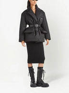 sleeveless down jacket, luxury wool jacket, Prada Autumn-Winter 2024, high collar jacket, grey wool vest