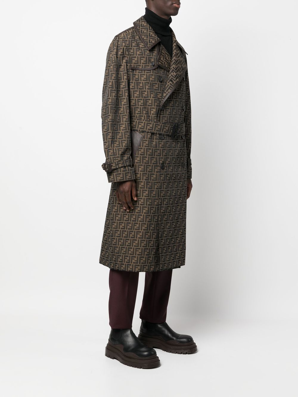 Fendi trench-coat, Brown trench-coat, Men's luxury coat, Designer outerwear, Fendi FF belt coat