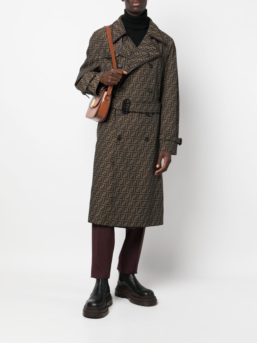 Fendi trench-coat, Brown trench-coat, Men's luxury coat, Designer outerwear, Fendi FF belt coat