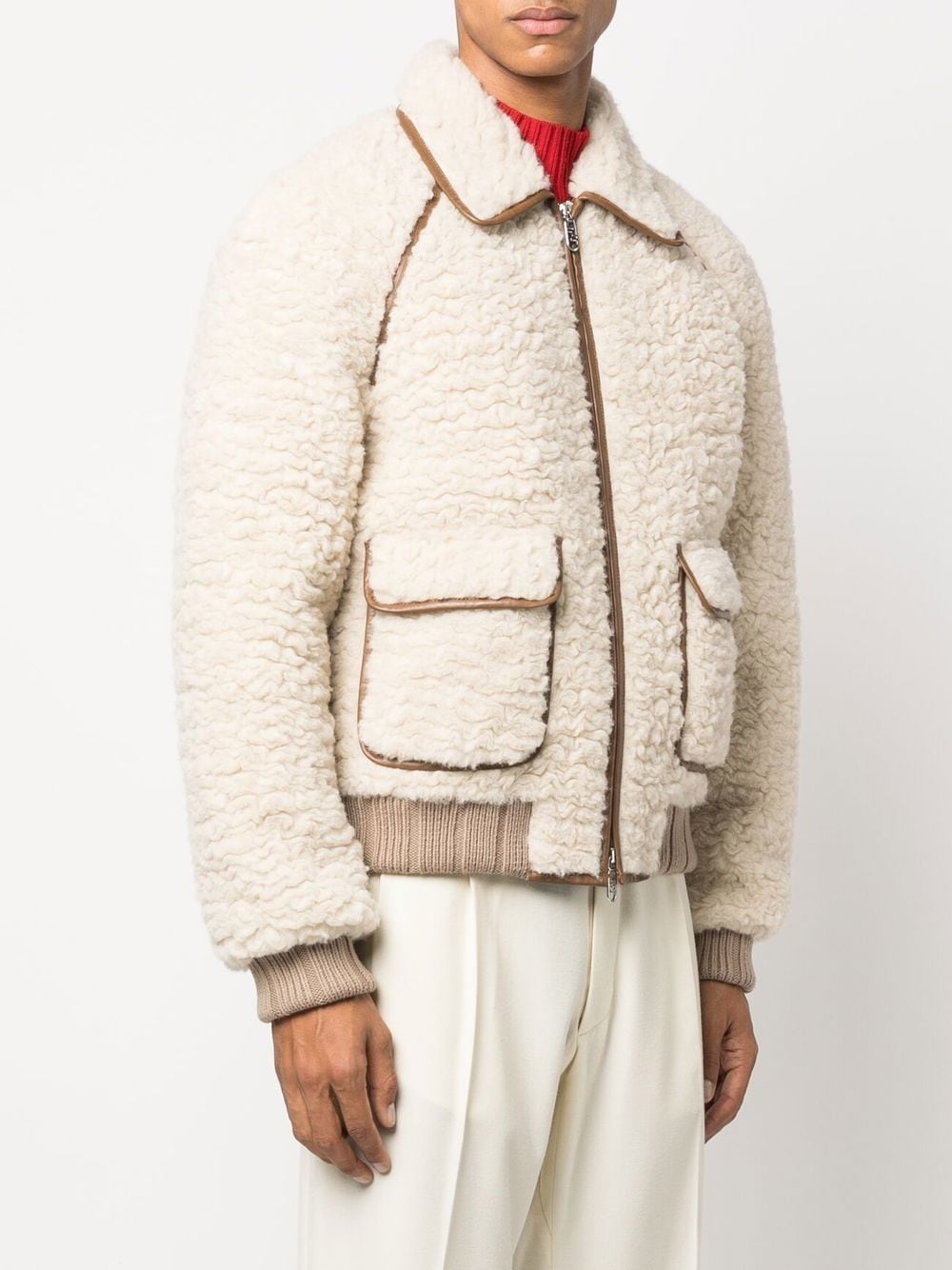 shearling bomber jacket, Fendi bomber, luxury men's jacket, beige and brown jacket, high-end outerwear