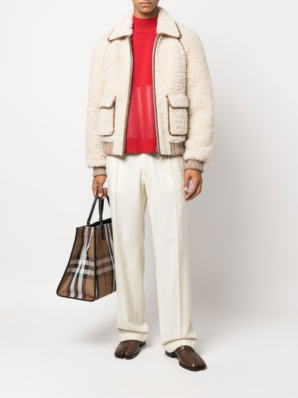 shearling bomber jacket, Fendi bomber, luxury men's jacket, beige and brown jacket, high-end outerwear